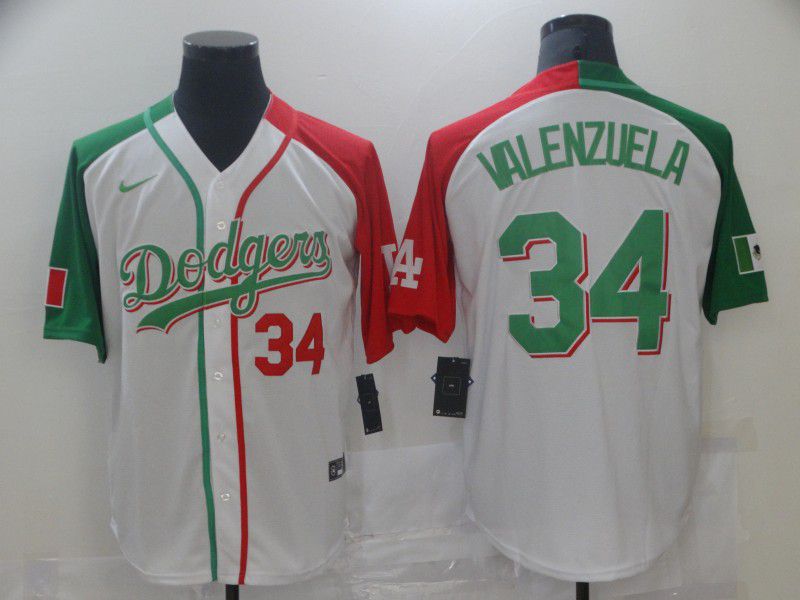 Men Los Angeles Dodgers 34 Valenzuela White green Game Nike 2021 MLB Jerseys
